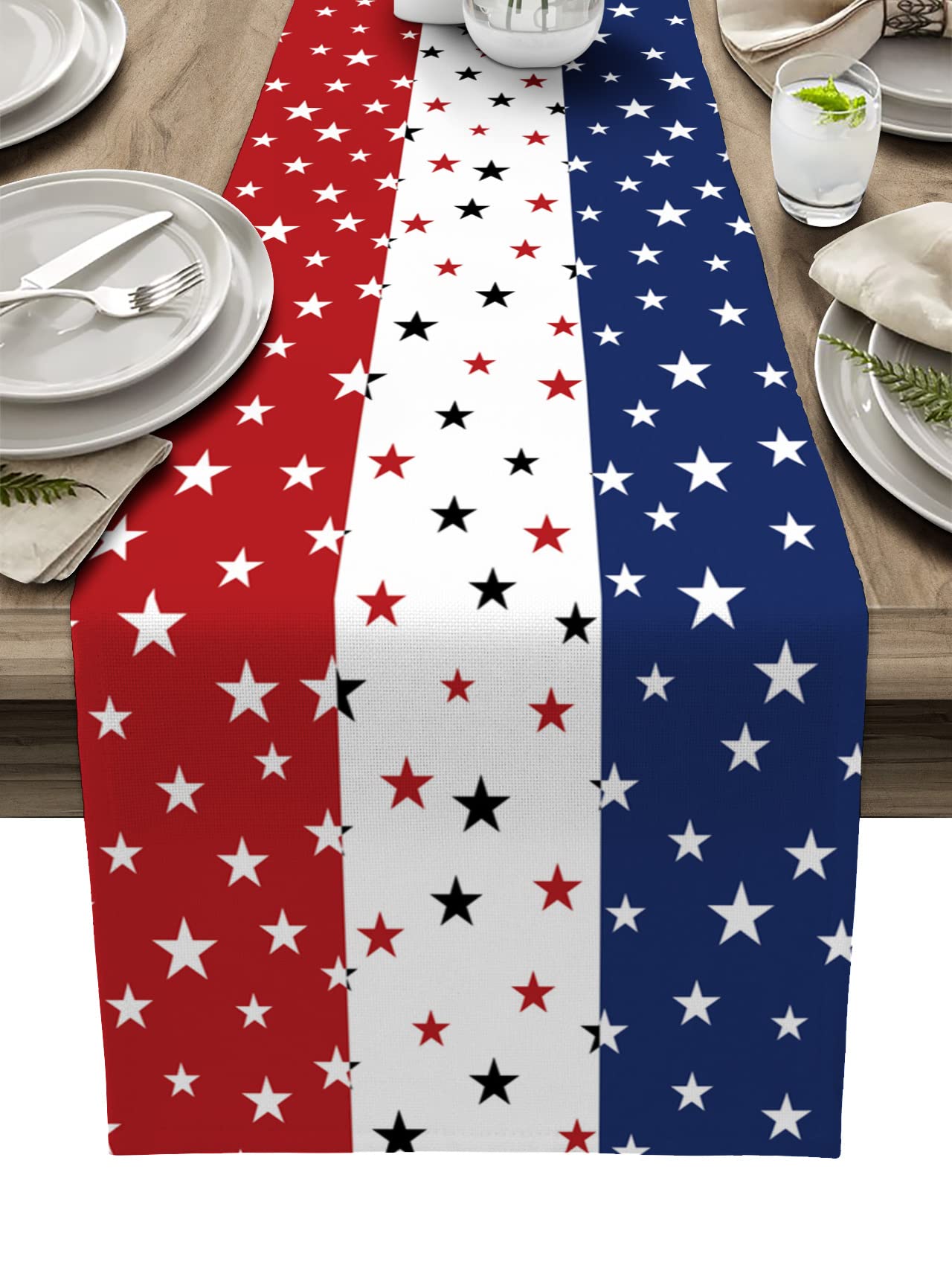 July 4th Table Runner, Patriotic Star Flag, Blue, Independence Day Decoration, Home Kitchen Dinner Table Decor