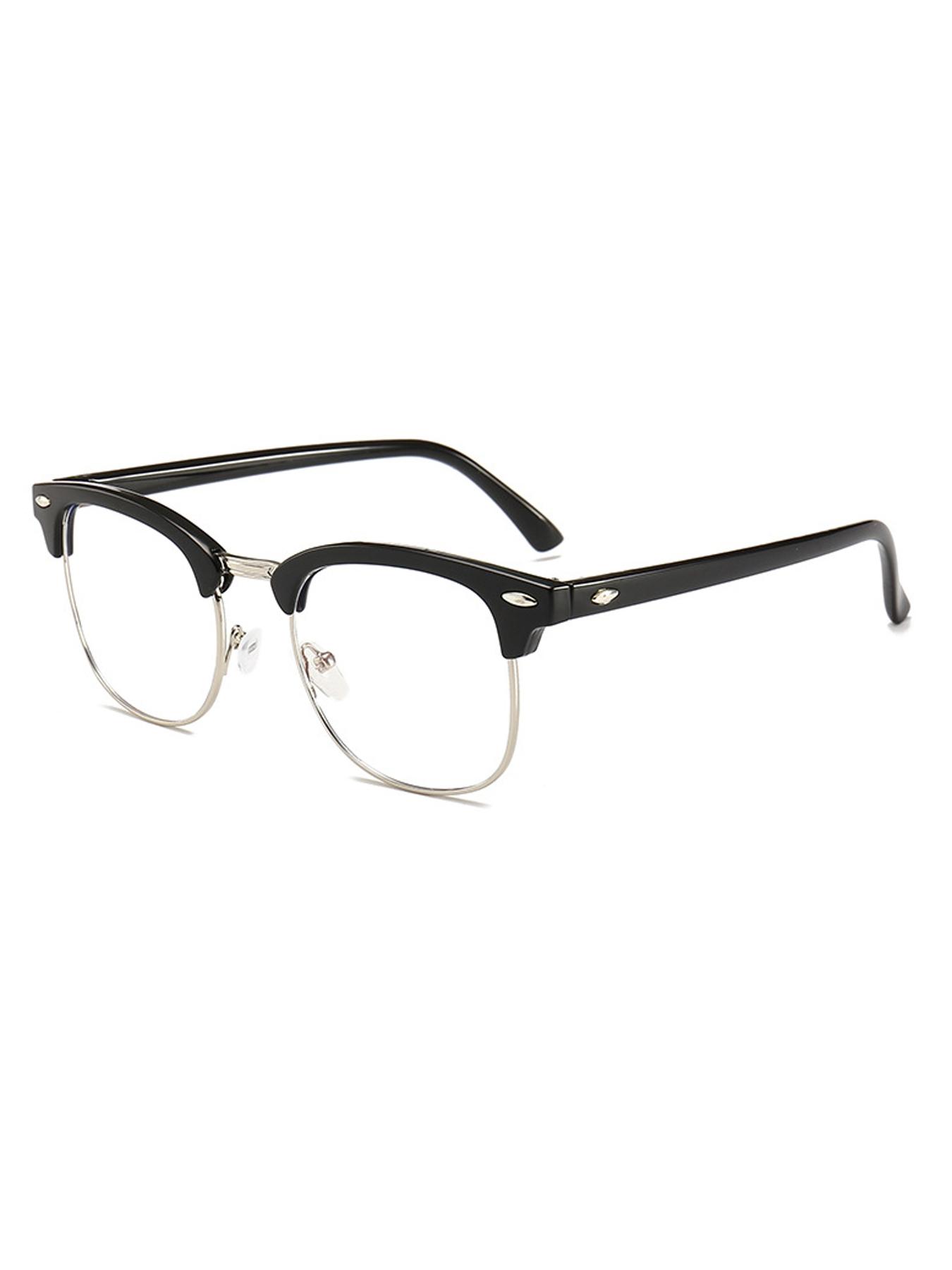 Unisex Half-Rim Casual Glasses, Anti-Blue Light Design, Metal Frame Material, All Season Wear, Fashionable & Functional Eyewear, Stylish Protective Glasses