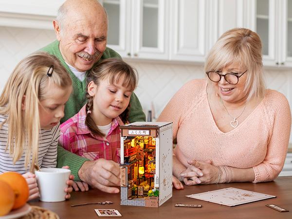 Rolife Book Nook Kit DIY Miniature House Kit for Adults 3D Wooden Puzzle Bookends Bookshelf Diorama Insert Dollhouse Creative Decorative Unique Gifts for Teens and Beginners (Sakura Wine Alley)