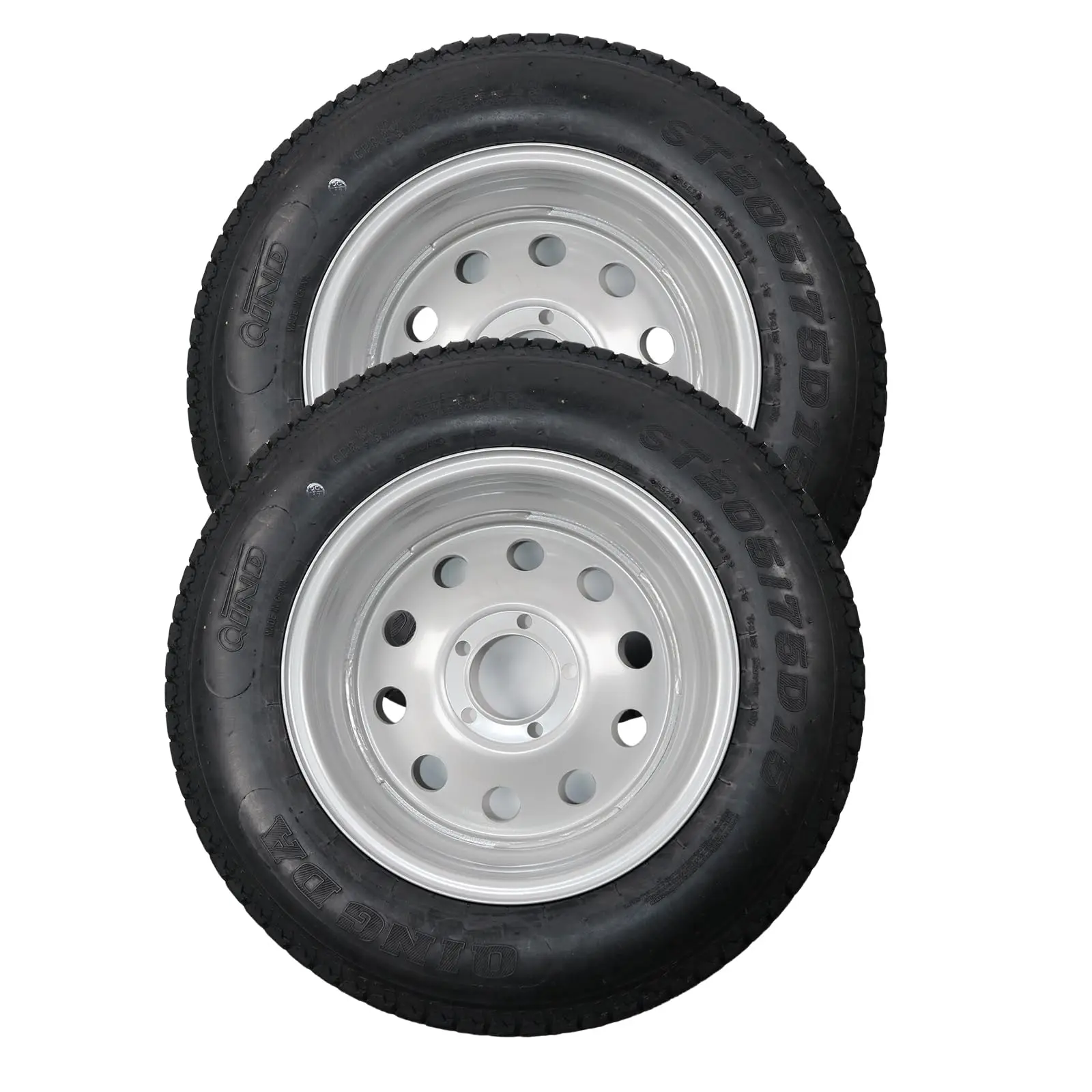 Deep Tread 6 Ply Bias Trailer Tires with Rims - Set of 2 ST205/75D15 - 5 Lug White Spoke Wheels - Load Range C for Utility, Cargo, Boat, Camper, Farm & Landscape Trailers