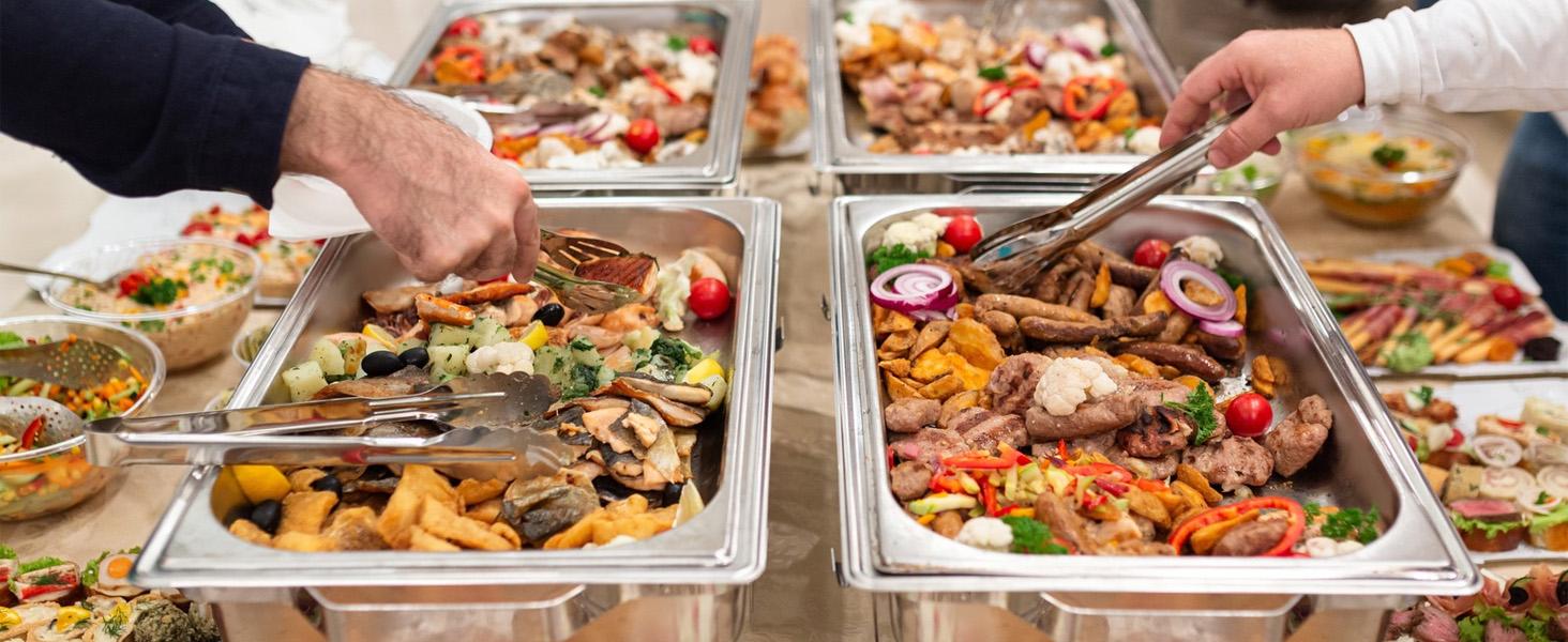 Kerilyn 4 Packs 9QT Chafing Dishes for Buffet Set, Rectangular Stainless Steel Food Warmer Sets with Lids, Food Pans, Water Pan and Fuel Holders for Restaurant Catering Parties Weddings Serving Food Warmer & Chafers Servers Sets