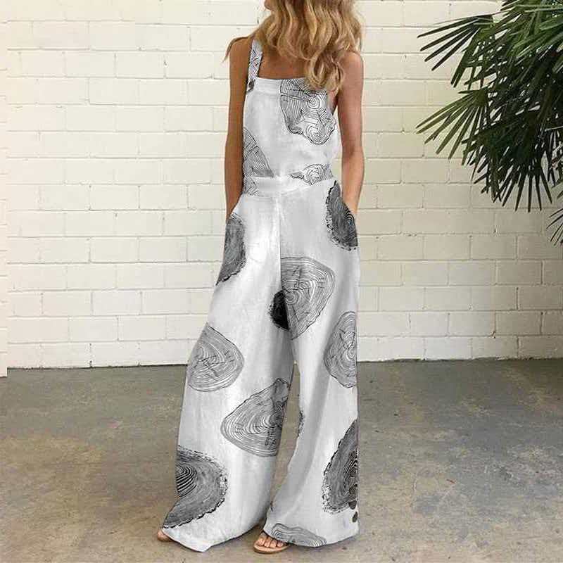 2025 Summer New European and American Fashion Digital Print Loose Sleeveless Overalls for Women