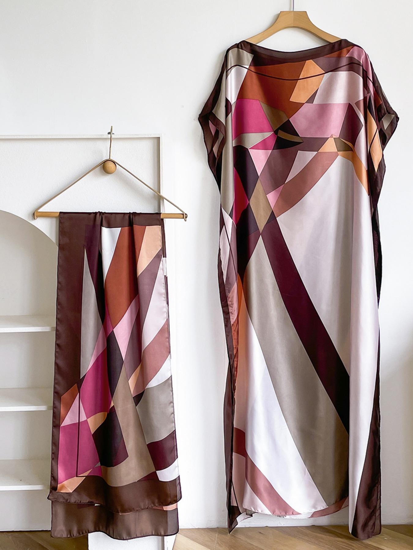 Elegant Women's Long Satin Shawl Set, Lightweight Silk Feel Boho Style Scarf, Perfect Spring & Fall Fashion Accessory, Casual Style Woven Fabric, All Season Shawl