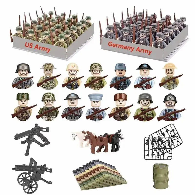 24pcs/batch WW2 Military Character WW2 Army Building Blocks Military Soldier Character Building Blocks Kids Holiday Gift Toys