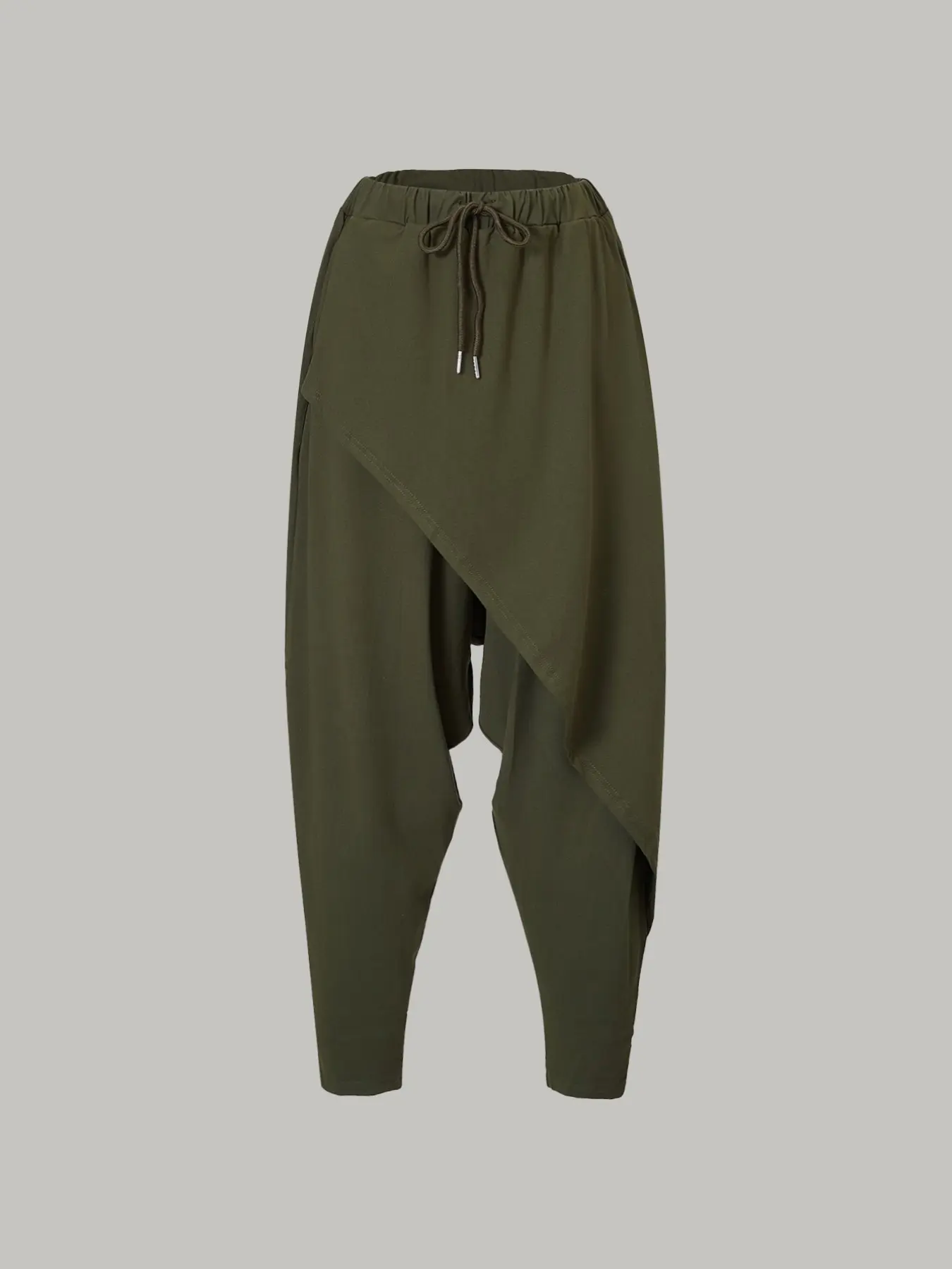 Women's Elastic Waist Drawstring Adjustable Asymmetric Wrap Harem Pants, Loose Wide Leg Fake Two-Piece Sports Pants, Street Style Jazz Dance Casual Long Pants