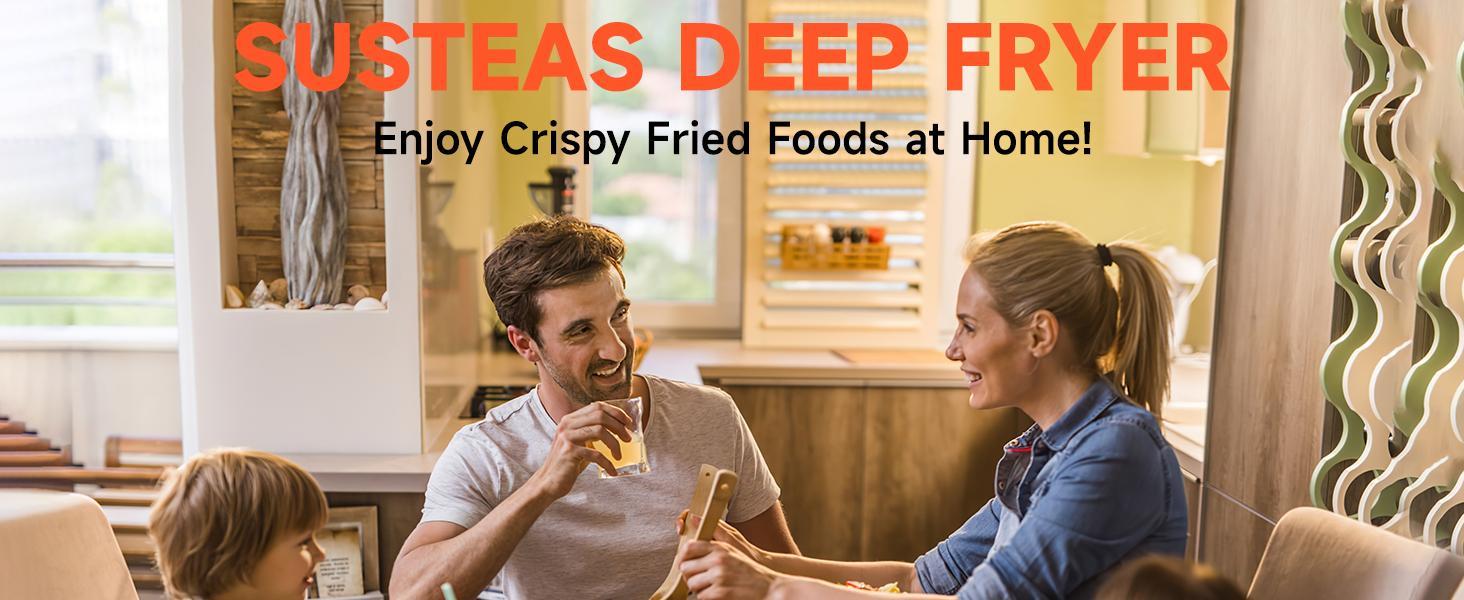 SUSTEAS 1500W Household Deep Fryer – 1.5QT/2.6QT, Adjustable Temp, Fast Heating, Removable Lid & Easy-Clean (Springtok)