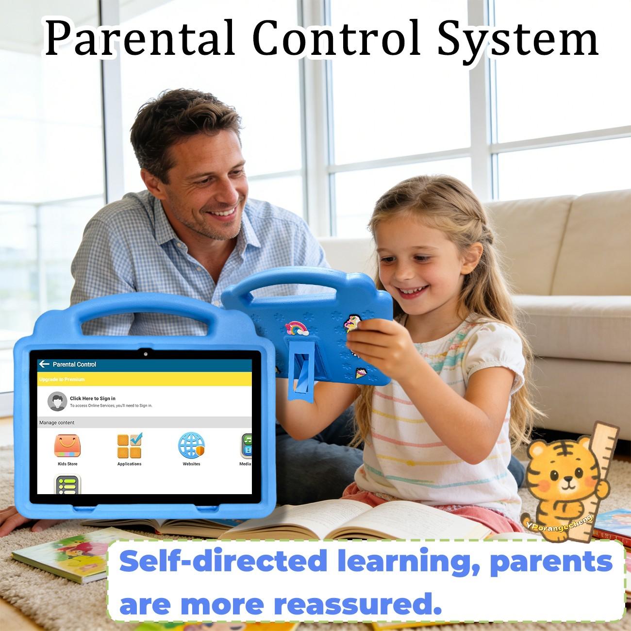 Summer New 10.1" Kids Student Tablet Set, 5G+WiFi, HD Screen, Dual Cameras & Shockproof Case, Multi-use for Office, Study, Education & Entertainment, Unisex Ideal Gift for Easter, Halloween, Christmas & Birthday, Blue/Pink/Orange/Green,No Adapter