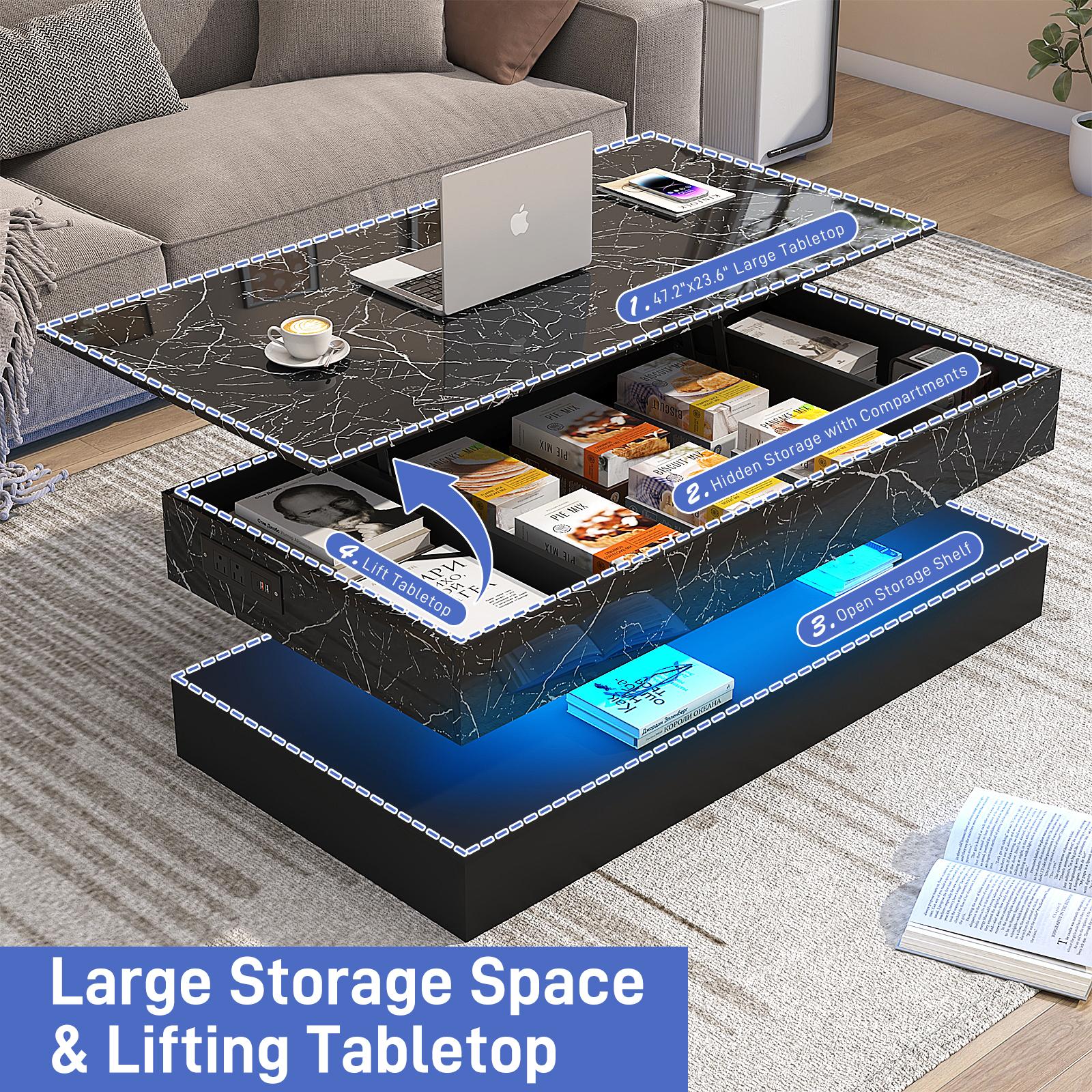 39.4"/47.2" Large Lift Top Coffee Table,Modern High Glossy LED Coffee Tables for Living Room with Storage,Black Living Room Tables for Living Room,Dining Room,Bedroom Home Office,APP LED Lights(Black/white) 39.4"/47.2" Large Lift Top Coffee Table,Modern High Glossy LED Coffee Tables for Living Room with Storage,Black Living Room Tables for Living Room,Dining Room,Bedroom Home Office,APP LED Lights(Black/white)