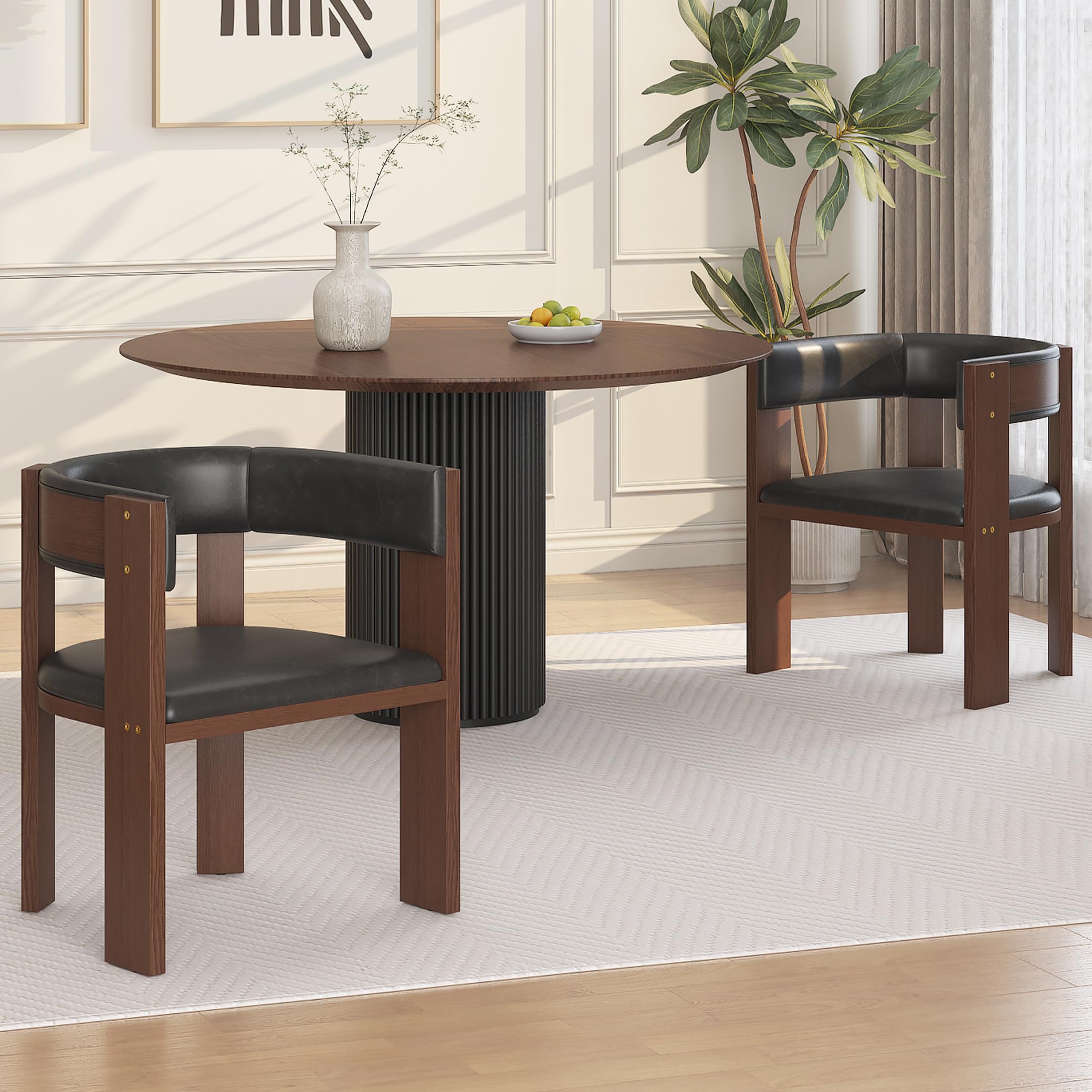 Mid Century Modern Dining Chairs, PU Leather Upholstered Kitchen Chairs Set of 2 with Accent Curved Backrest & Rubber Wood Frame,Set of 2 Mid Century Modern Dining Chairs, PU Leather Upholstered Kitchen Chairs Set of 2 with Accent Curved Backrest & Rubber Wood Frame,Set of 2