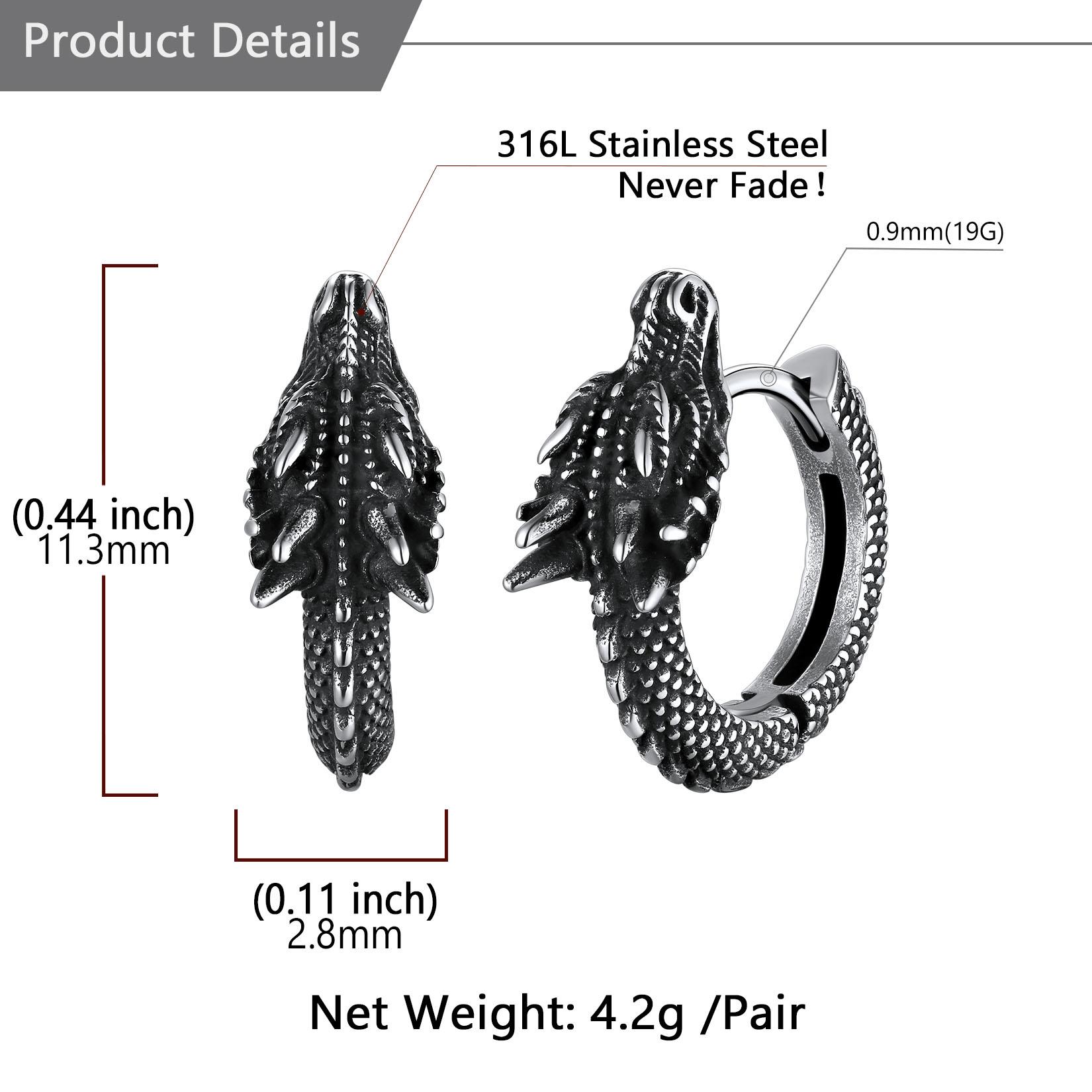 FaithHeart Dragon Hoop Earrings For Unisex Stainless Steel