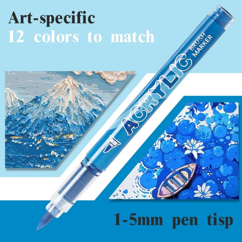 Acrylic Paint Markers, 12Pack Soft Brush Tip Acrylic Paint Pens, Professional Color System,Quick-Drying Waterproof Ink, for Rock Painting Plastic Wood Canvas Glass Ceramic Metal Art Drawing Supplies Art Crafts Supplies Christmas Gift