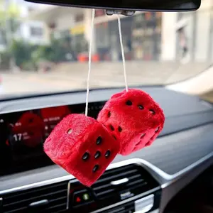 Cute Soft Dice-Shape Plush Rearview Mirror Hanging Ornament, Scratch-Proof Trinket, Universal Car Hanging Decoration, Vehicle Accessories, Auto Parts Accessories, SUV Auto Interior Decor Pendant