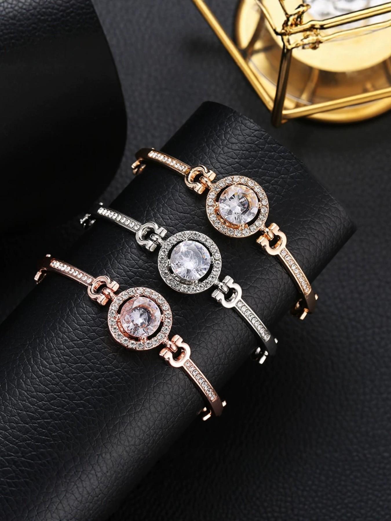 Luxury Full Diamond Round Bracelet, Vintage Luxury Style, Brighten Skin Tone, Commuter Versatile, Rose Gold/silver/, Office Wear Jewelry