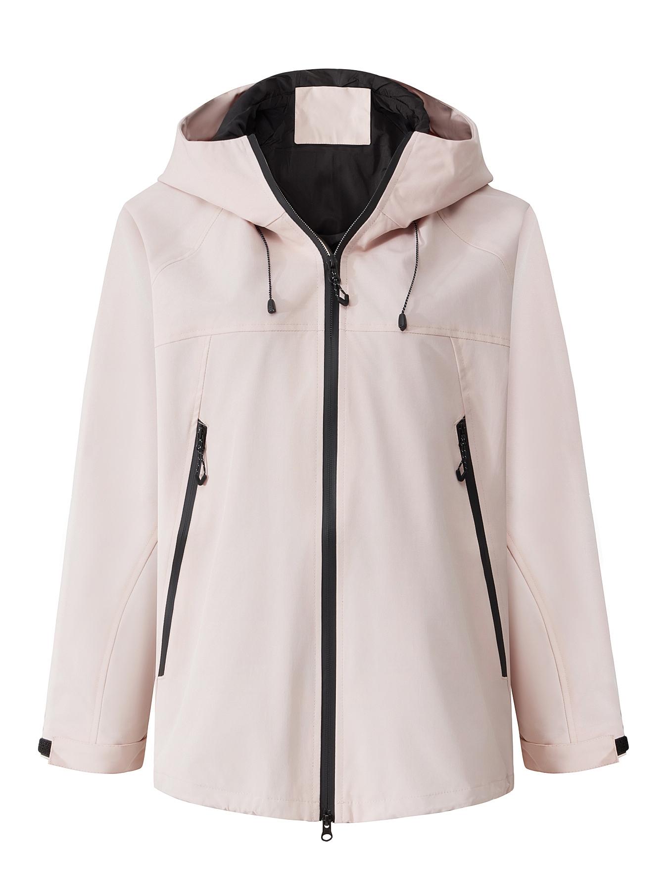Women's Solid Zip Up Drawstring Hooded Jacket, Outdoor Lightweight Windproof Waterproof Long Sleeve Sports Jacket for Cycling Snow Skiing, Women's Sportwear for Fall & Winter, Waterproof Windproof Outerwear