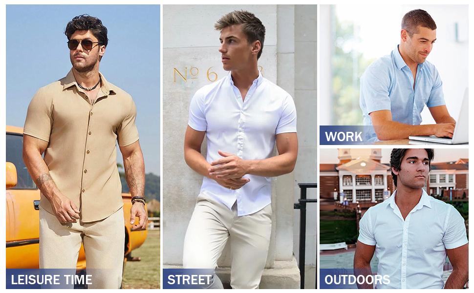 2-Pack Alimens&Gentle Men's Stretch Dress Shirts Short Sleeve Slim Fit Business Casual Button Down Shirts Muscle Fit Men's Dress Shirts Shortsleeve Menswear gifts for dad