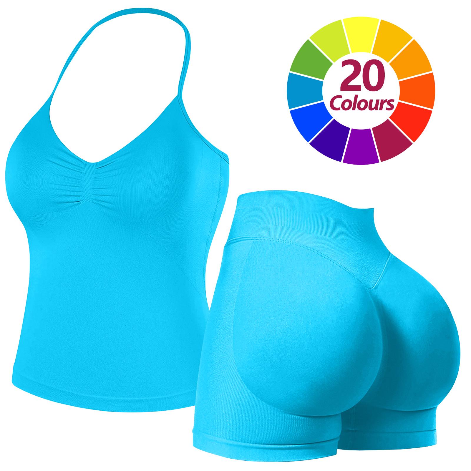 RICH BRIA Sports Sets for Women Seamless Halter Tank Top with High Waist Shorts Set for Yoga and Fitness, Breathable & Comfortable Activewear Summer Two-Piece