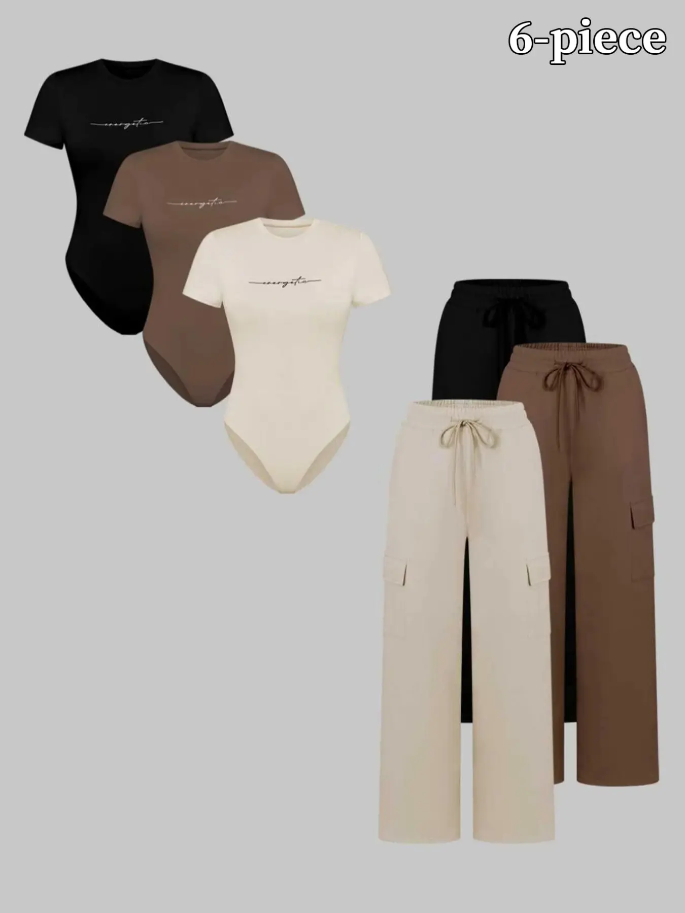 Women's Knit Soft Letter Print Two-Piece Set, Lounge Pants Set, Casual Style Set, Fitted Basic Short Sleeve Round Neck Jumpsuit & Drawstring Long Pants, All Seasons Fashion Womenswear