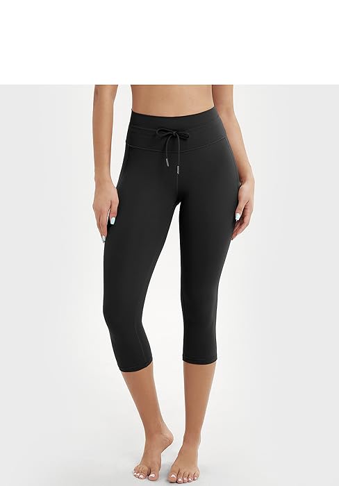 ODODOS Female High-Waist Leggings - 25"/28" Inseam, Drawstring Tie, Pockets, Sporty Chic for Workout Yoga (Brunette, Charcoal, Burgundy Color Options), Adjustable Waist Leggings, Athletic Fitted Leggings