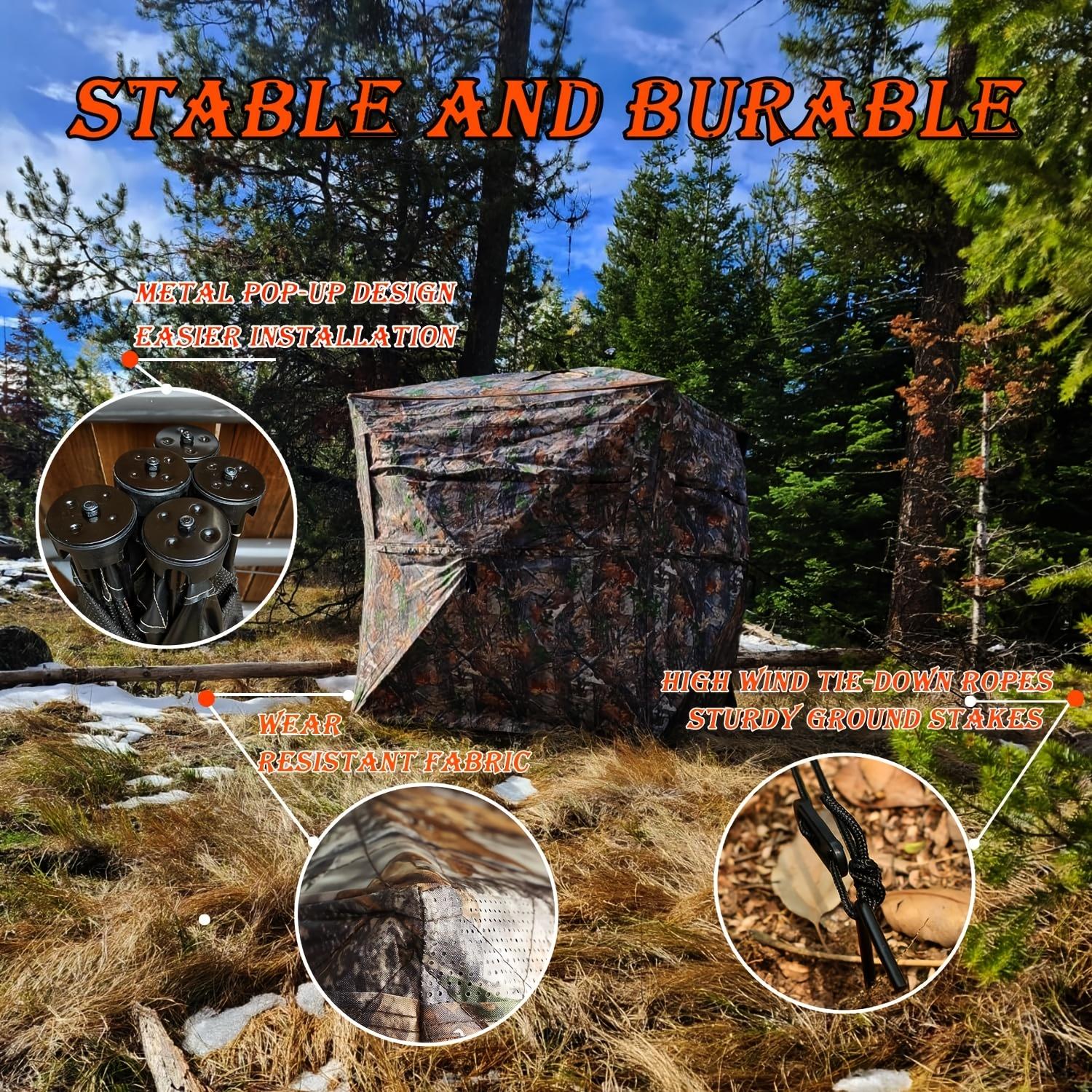Hunting Blind 2-3 Person with Portable Hunting Chair, 270 Degree See Through Pop up Ground Blinds for Deer Turkey Duck Hunting, Bow Hunting Adjust Windows with Silent Zipper