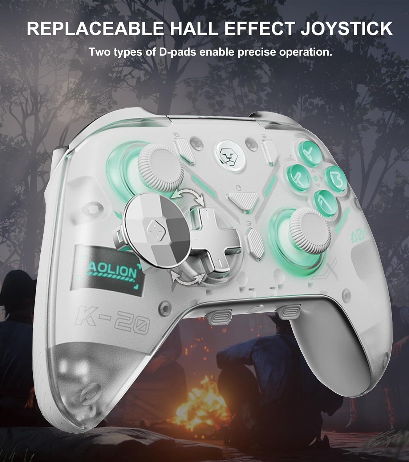 AOLION K-20 Wireless Bluetooth Controller with Hall Effect Joystick Triggers RGB Lighting, 1000mAh Adjustable Multi-Platform Gamepad for PC Switch Android iOS White - Consoles Does not support XBOX PS