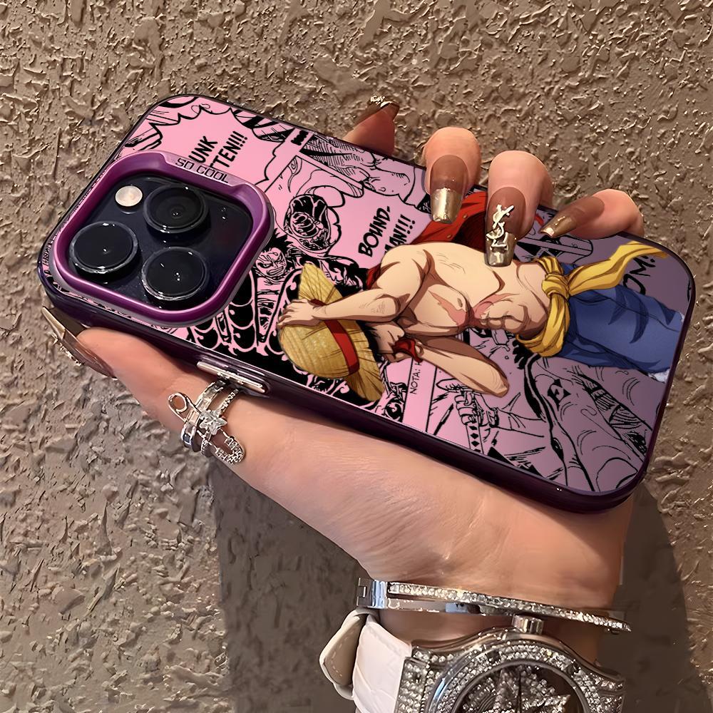 L-LuffyS Ace One P-Piece Phone Case For iPhone 12 13 14 15 16 17 Pro Max Air | Aurora Gradient Laser Metallic Phone Case | Multicolor Matte Finish with Smooth Soft-Touch Feel | Scratch-Resistant Anti-Fingerprint Protective Cover