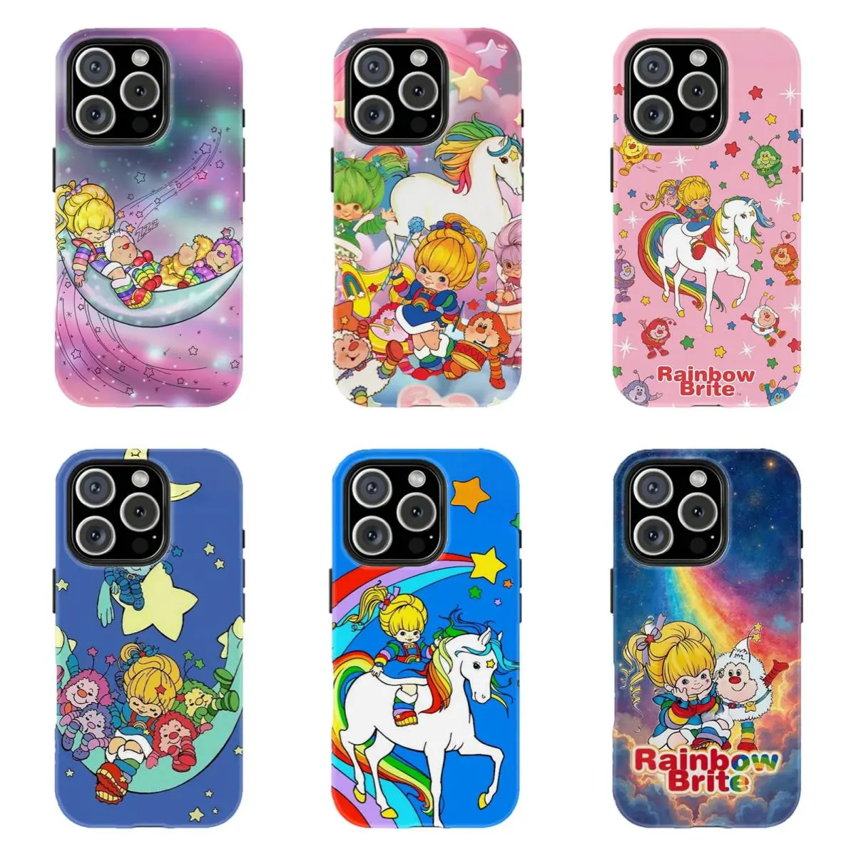 Rainb0w Brite 90s Cartoon Custom Smartphone Case, Pastel Rainbow Star Moon Unicorn Print Hard Shell, Handheld Phone Accessories for iPhone 17 ProMax 16 15 14 13 12 11 and for Samsung S22 S23 S24 S25 S26 Ultra, Cute Gift for Her