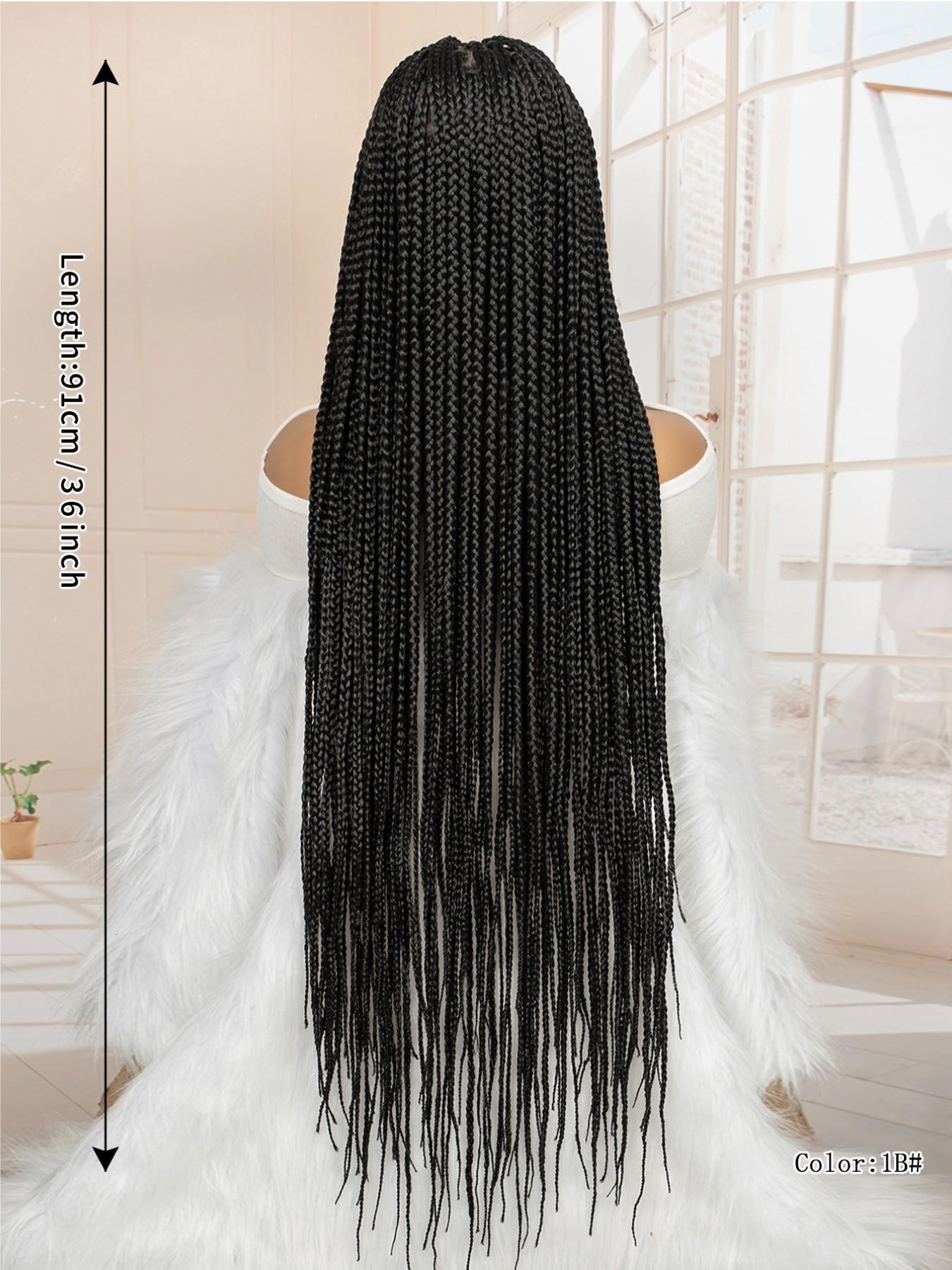 36 Inch Full Lace Box Braided Wig for Women, Pre-Plucked Natural Hairline, Knotless Braids, Handmade Extra Long Cornrow Braids with Baby Hair