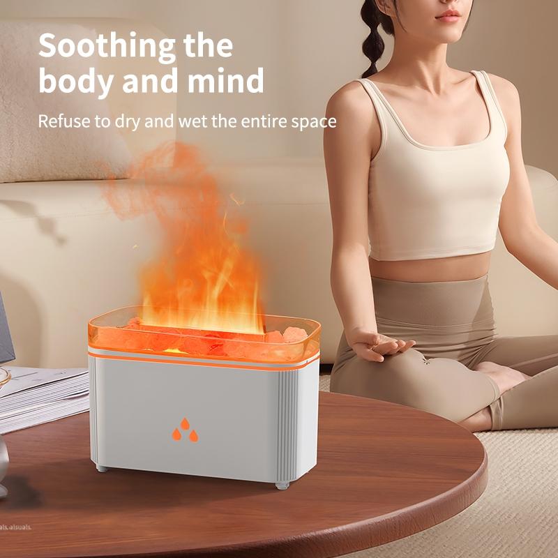 Flame Humidifier Essential Oil Diffuser, Himalayan Salt Lamp with Color Changing Light, Mist Mode, Large Capacity, Humidifier Scent, Perfect Gift