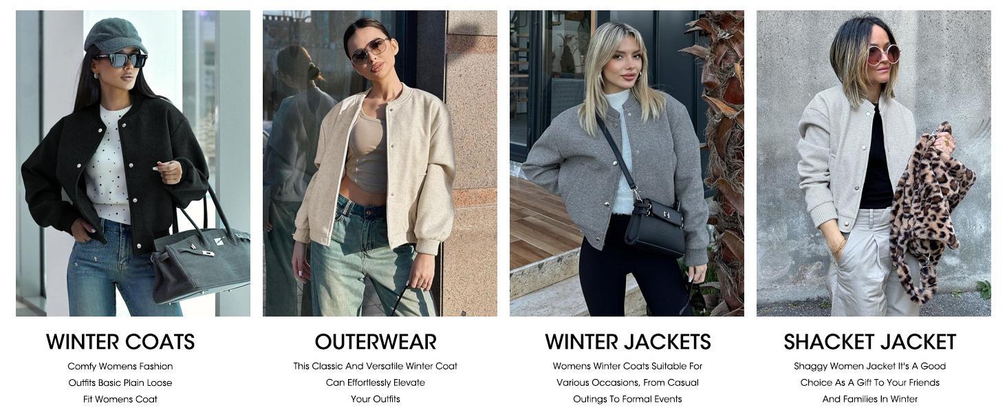 Tankaneo Women's Cropped Bomber Jacket - Wool Blend Varsity Short Pea Coat, Long Sleeve Button-Down Winter Casual Outerwear, Women's Tops, Basic Longsleeves Tankaneo Women's Cropped Bomber Jacket - Wool Blend Varsity Short Pea Coat, Long Sleeve Button-Down Winter Casual Outerwear, Women's Tops, Basic Longsleeves