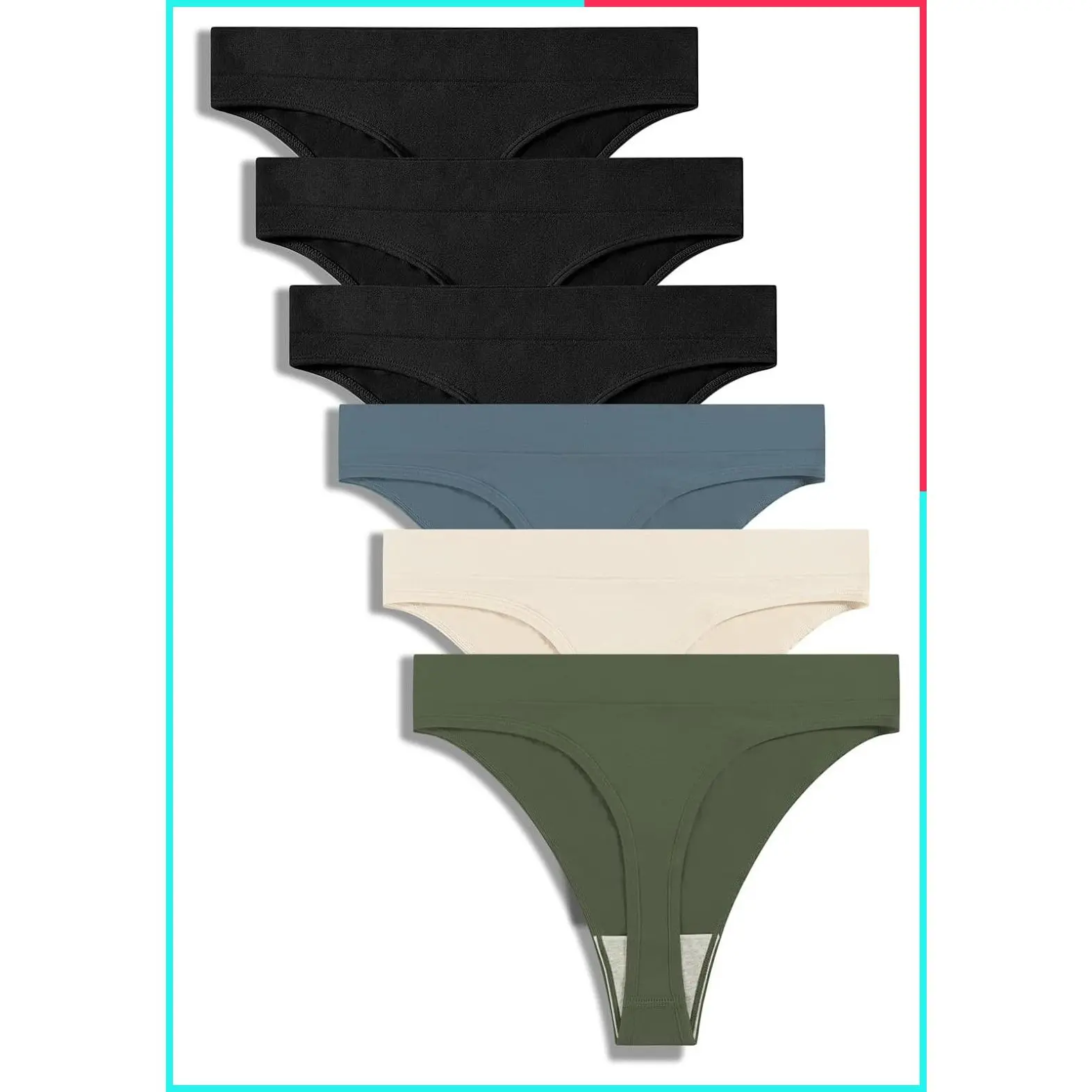 Women's High Waisted Seamless Thong No-Show Workout Underwear 6 Pack | Gentle Tummy Control for Mom Pouch, Invisible High Rise Panties for Gym & Sports, Breathable Cotton Crotch