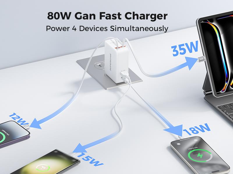 SUPERONE 4-in-1 Retractable Phone Chargers with Dual Cables 62W PD 35W Fast Charging for iPhone Samsung Tablets TikTokShopHolidayHaul gift Cellphone Device Electronic Smartphone Automatic Usb Digital