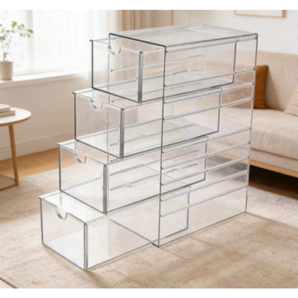 Multi-layer drawer storage box, handcrafted organizing box, multi-layer transparent hair accessory storage box, display box, stackable bathroom container, suitable for organizing jewelry, cosmetics, hair bands, fashion glasses and stationery