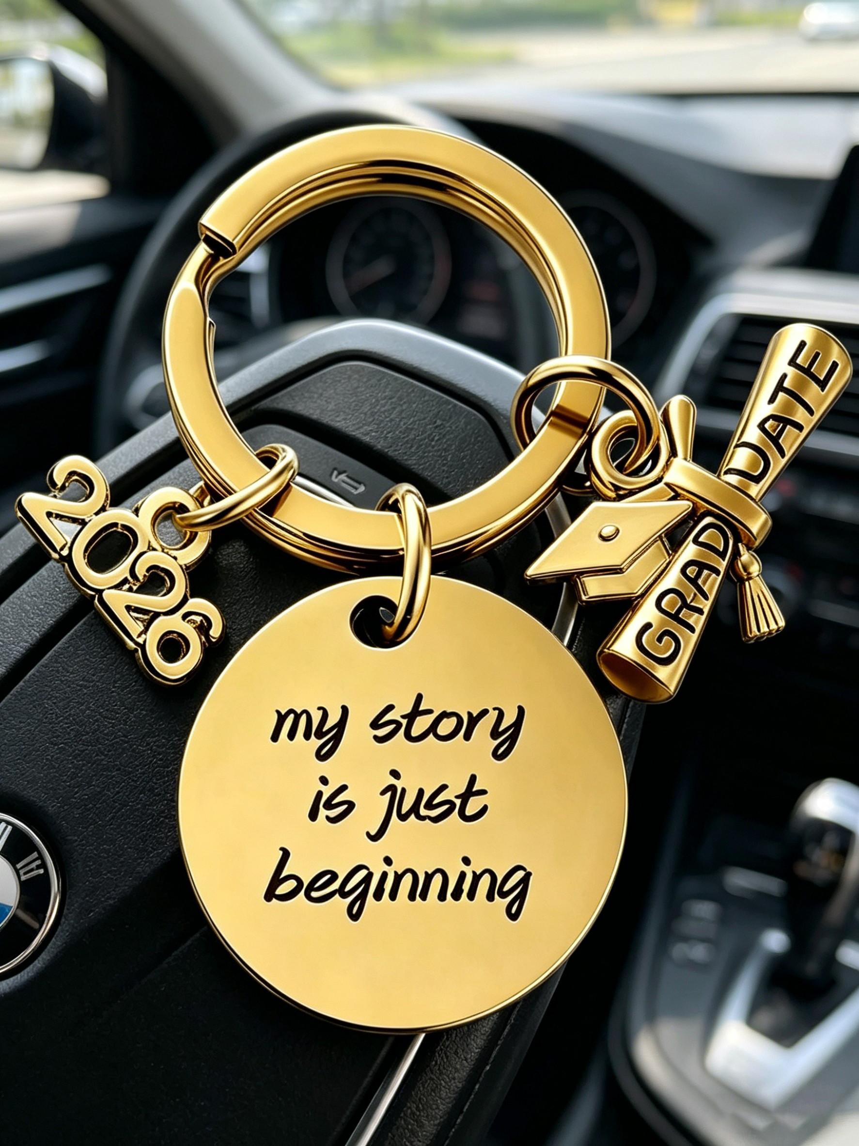 Graduation Gift Stainless Steel Keychain, Customizable Metal Keychain, Backpack Charm, Car Key Holder, Memorial Souvenir, Youth Memory Pendant