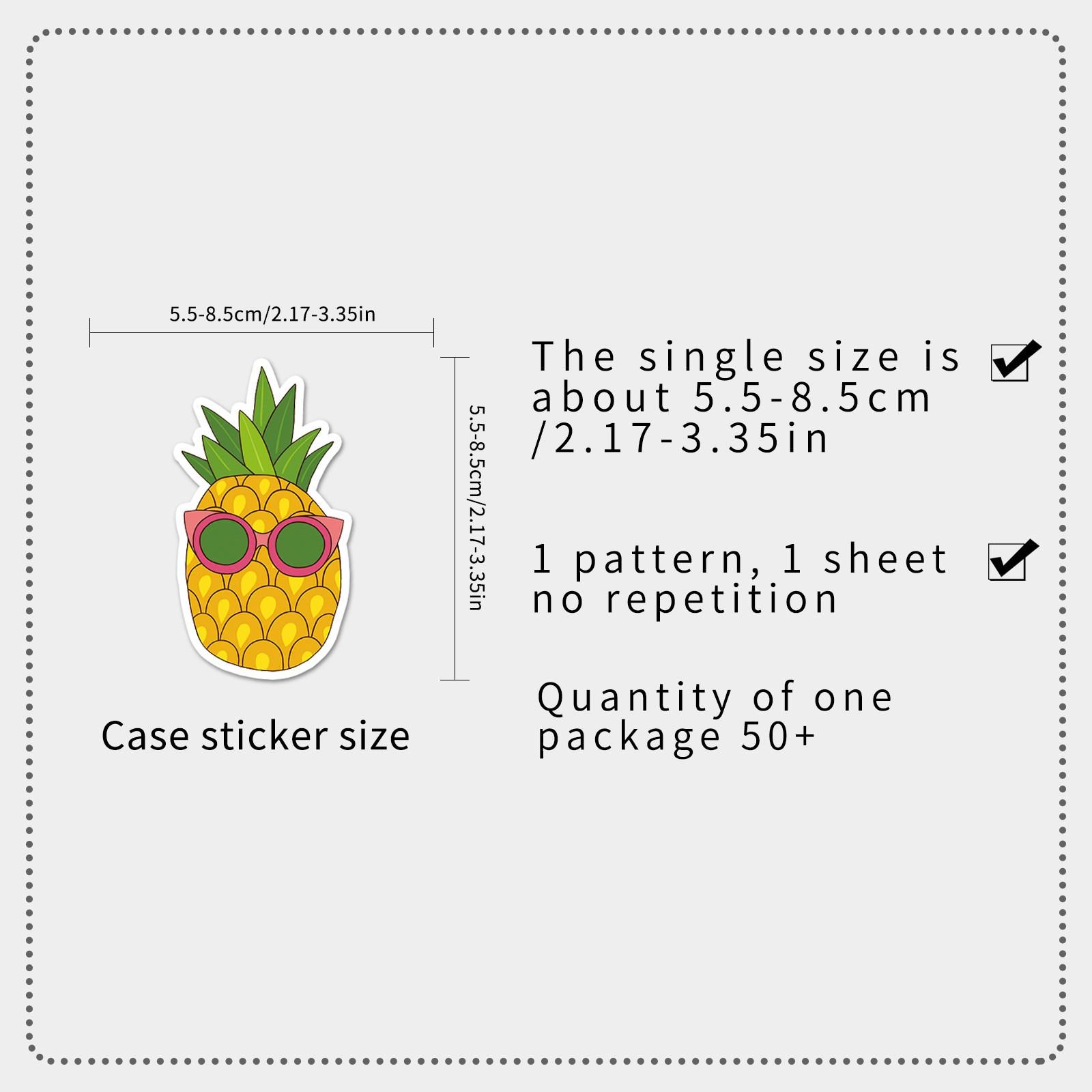 50pcs Pineapple Stickers, Cute Tropical Fruit Waterproof Vinyl Decals, Fun Sunglasses Stickers for Laptop, Water Bottle, Luggage, Summer Hawaii Gift