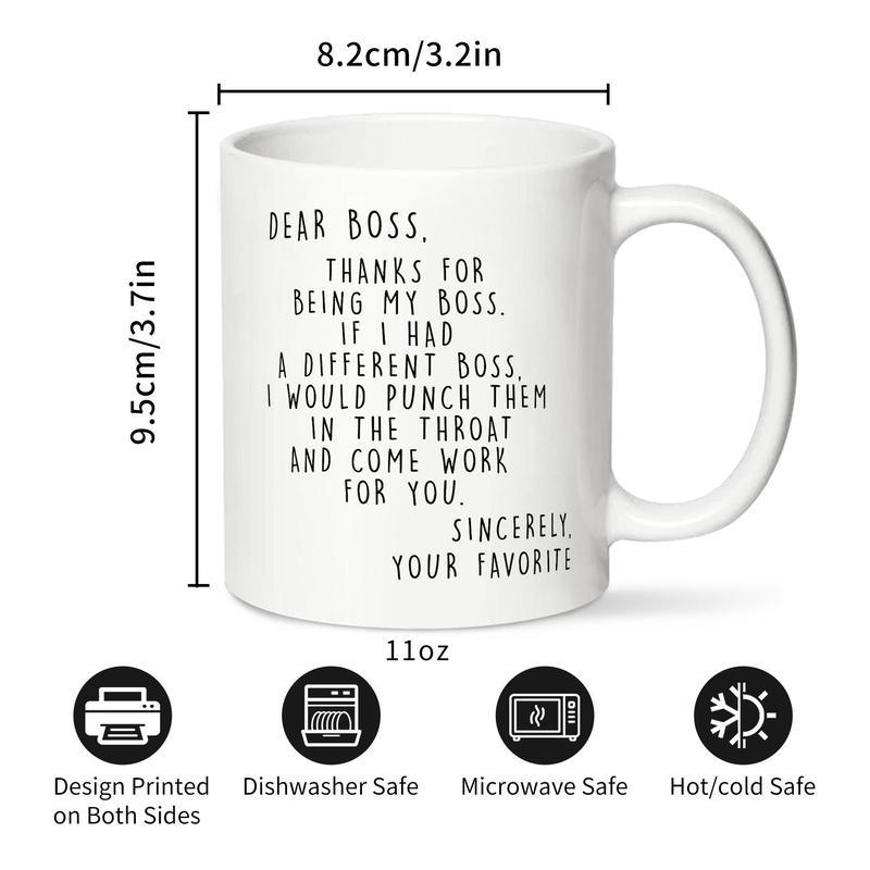 Funny Letter Pattern Coffee Mug, 1 Count DearBoss Thanks for Being My Boss Mug, CreativeCeramic Gift Mugs, Birthday Gifts Mug Tumbler Drinkware