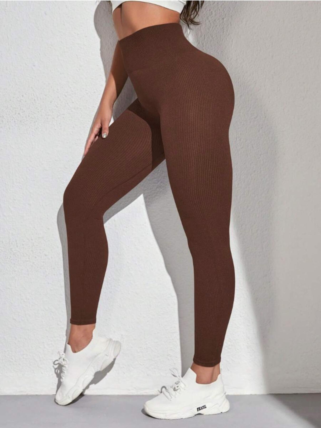 Women's Solid High Waist Leggings, Athleisure Fitness Leggings, Sporty Comfy Breathable Ribbed Skinny Pants for Yoga Gym Workout, Ladies Sportswear for All Seasons, High Waisted Leggings