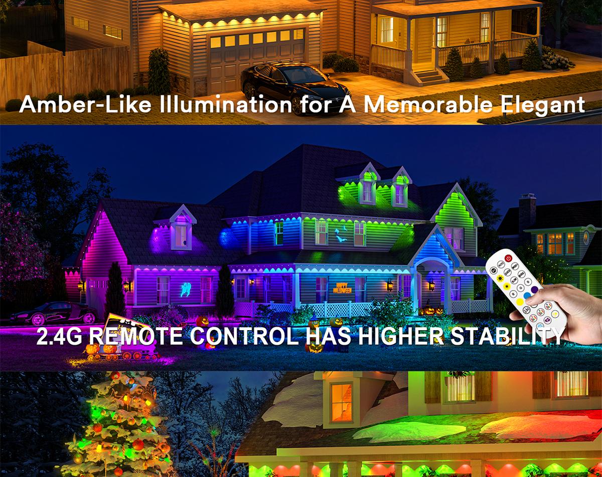HYPERLITE RGB IC Eaves Lights with 30/60 LEDs, Permanent Outdoor Lighting, Music Sync Party Lights, IP67 Waterproof, Bluetooth APP & Remote Control, 50/100 Feet - Perfect for Decorative，SpringGlowUp