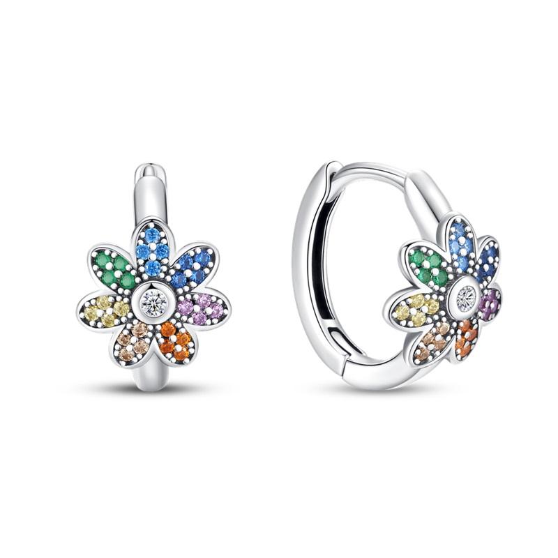925 sterling silver cute flower earrings, rainbow flowers, beautiful and fashionable, set with seven color zircon stones, christmas gift everyday jewelry