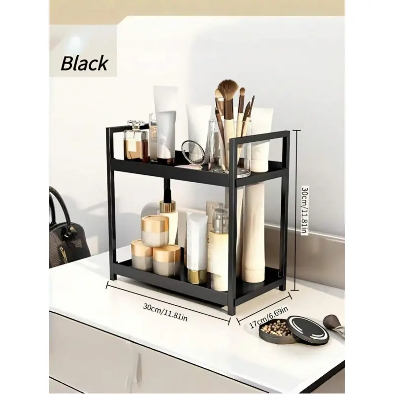 2-Tier Modern Matte Carbon Steel Countertop Storage Rack Freestanding Spice Organizer Shelf For Kitchen Bathroom Vanity