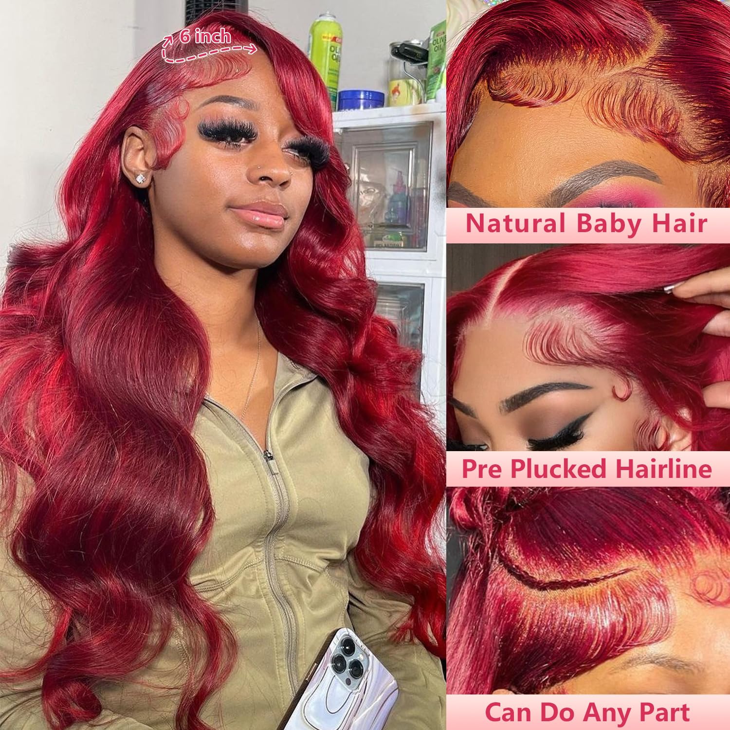 Bling Hair 99J Burgundy Lace Front Wigs Human Hair 13x6 Body Wave Lace Front Wigs Human Hair Pre Plucked 180 Density HD Transparent Red Colored Wigs Human Hair for Women with Baby Hair SpringStatements