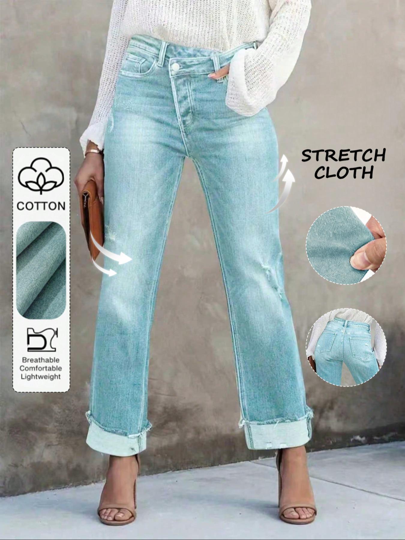Women's Solid Color Jeans, Casual Comfy Denim Pants for Daily Wear, Ladies Bottoms for All Seasons