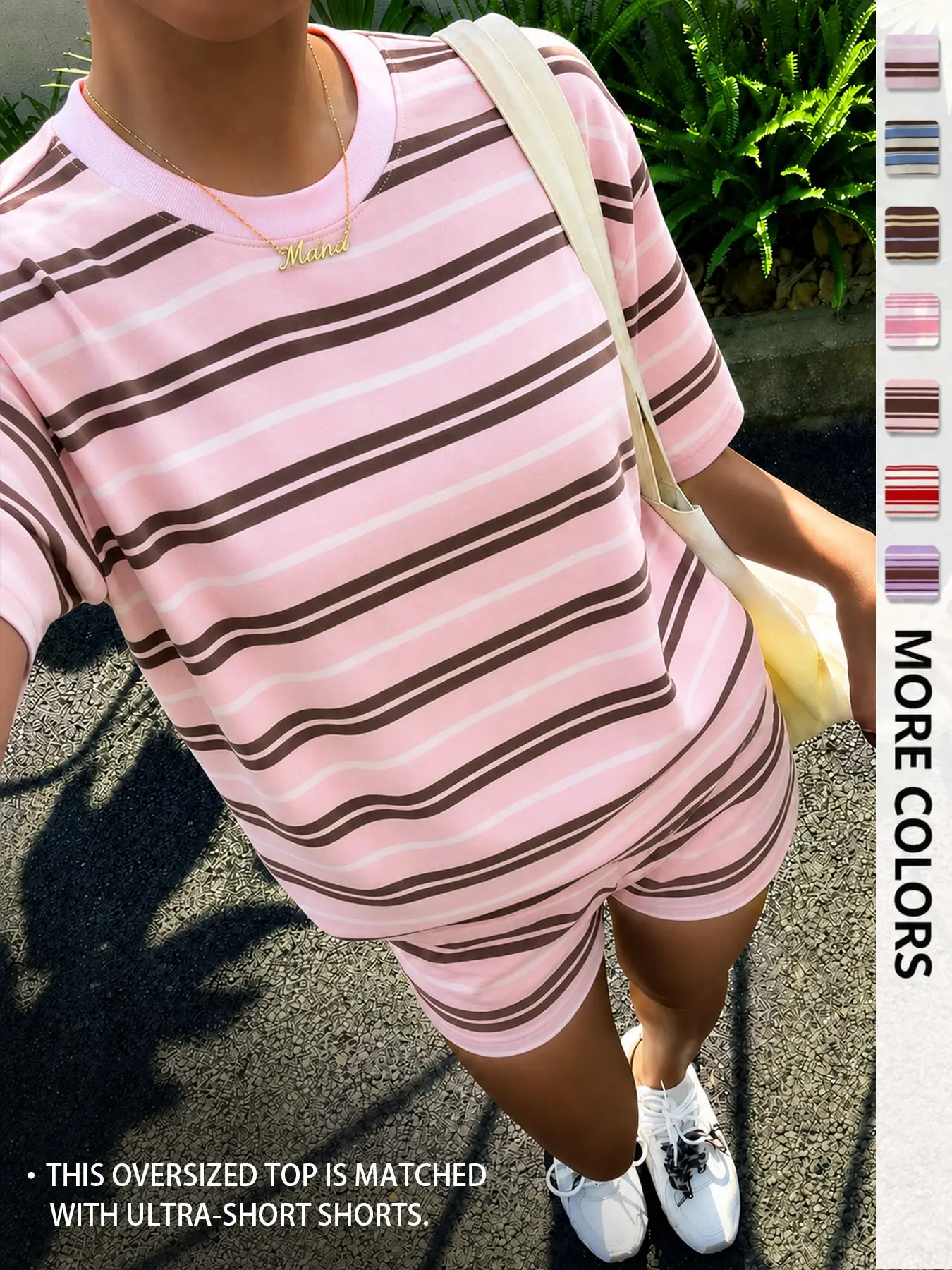 Women's Casual Striped Print Loose-Fit Set, Summer Wear, Vintage, American Retro Street Style, Perfect for Vacation and All-Day Home Wear, Fashion