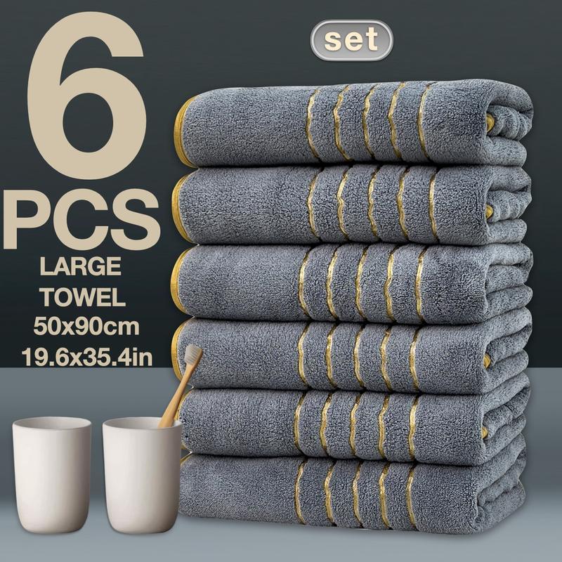 6-Piece Gold Trimmed Towels Set, Quick-Dry Absorbent Microfiber, Modern Bathroom Essentials for Home, Hotel, School Use, Absorbent Thickened Towels