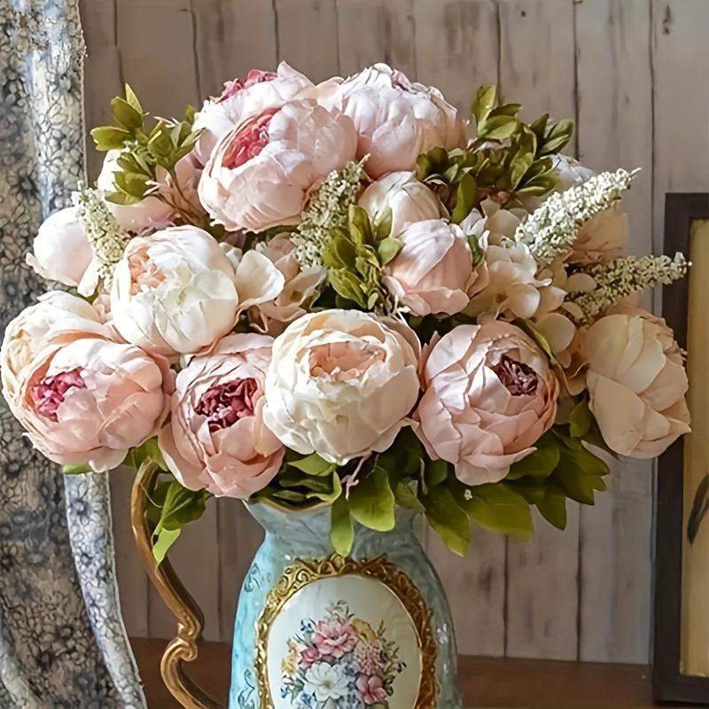 Artificial Peony Flower Bouquet, 1 Count Romantic Faux Flower Bouquet, Decorative Flowers for Home Party Wedding, Spring/Summer Decoration Home Decor Supplies, Peonies Bouquet for Flower Arrangement, Mother‘s Day Gift