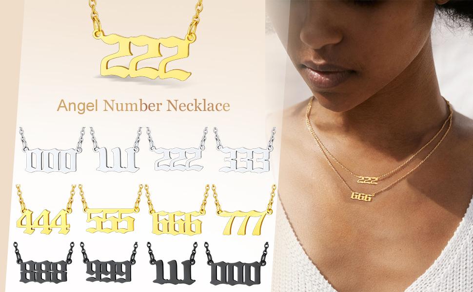 FindChic Angel Number Necklace for Women Girls BFF Boyfriend Men Stainless Steel/Golden/Black Dainty 000 111 222 333 444 555 666 777 888 999 Pendants Protection Jewelry Lucky Life Path Number Numerology Jewelry Couple Gift