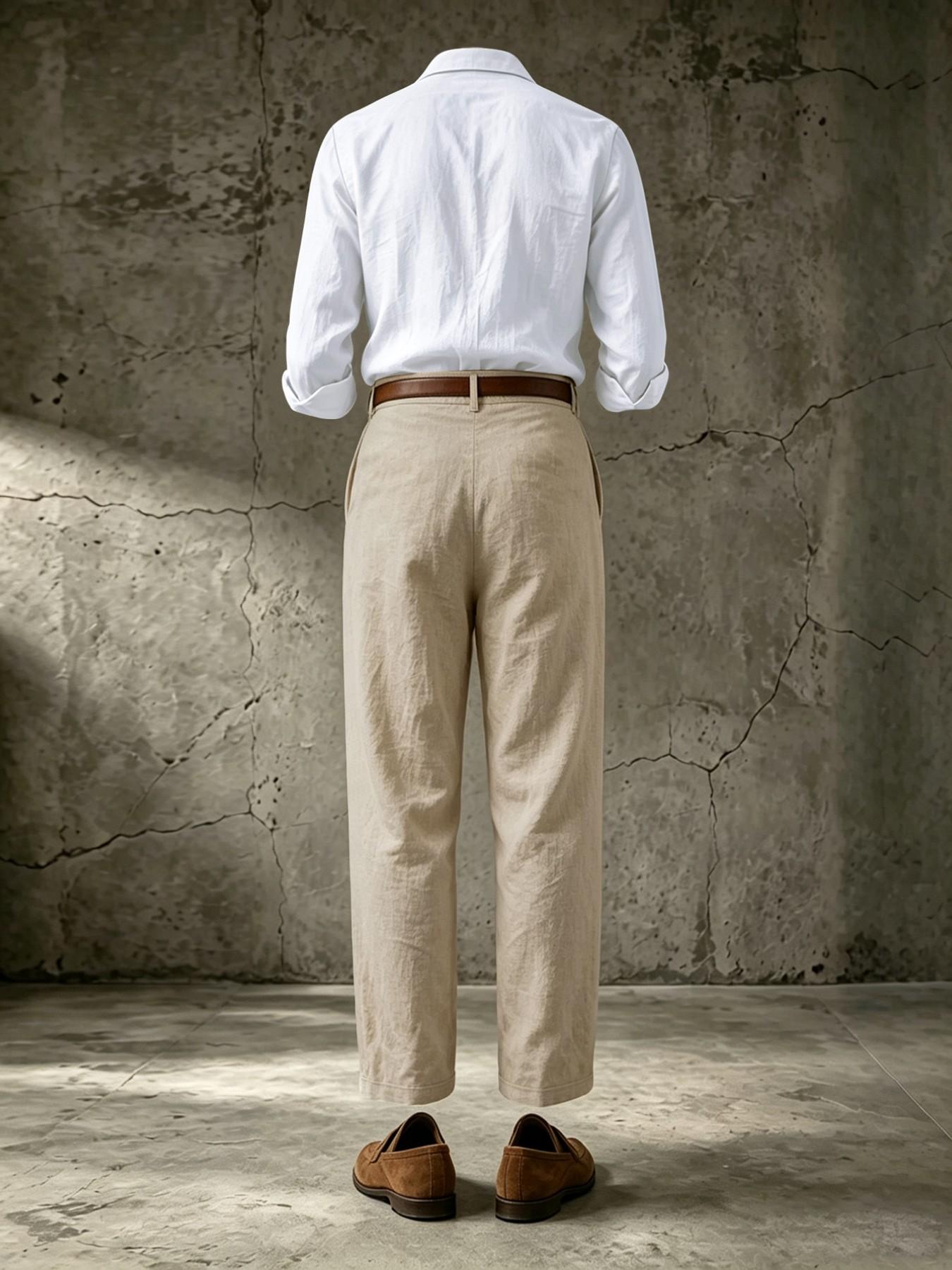 Men's Linen Set, Casual Loose-Fit Blouse and Pants, Long Sleeve Button-Down Shirt, Business Daily Wear, Formal, All Seasons