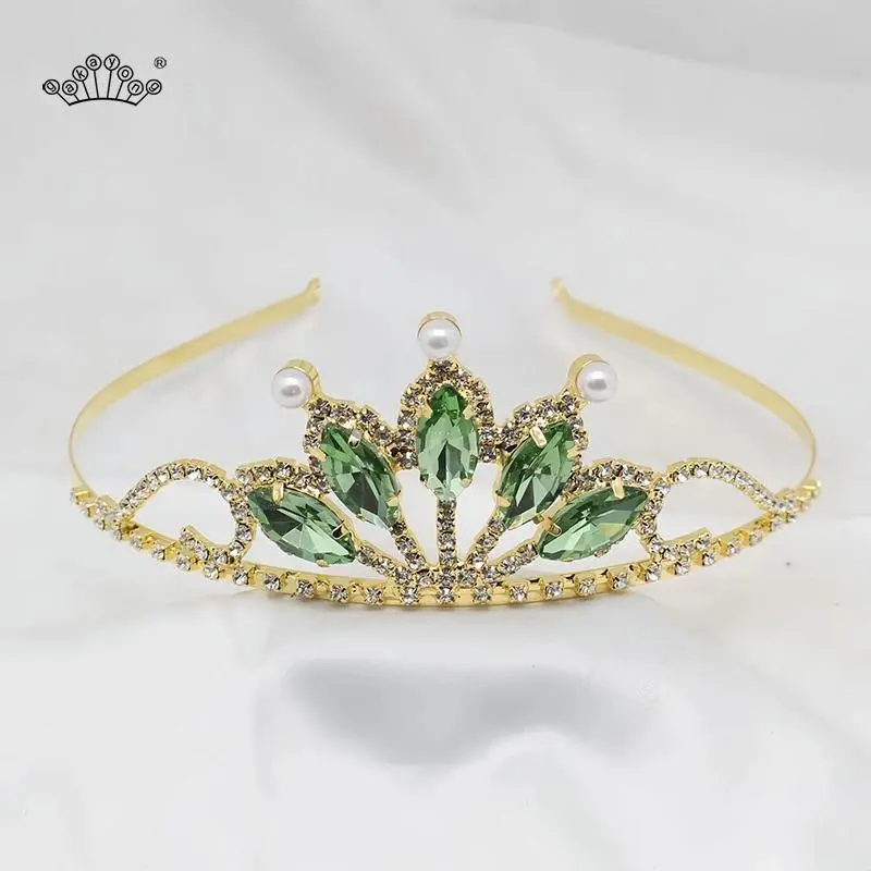 1-Piece Printed Green Crystal Rhinestone Princess Crown Headband Tiara, Fashion Hair Accessory for Brides & Girls’ Birthday, Wedding Party Jewelry, One-Piece