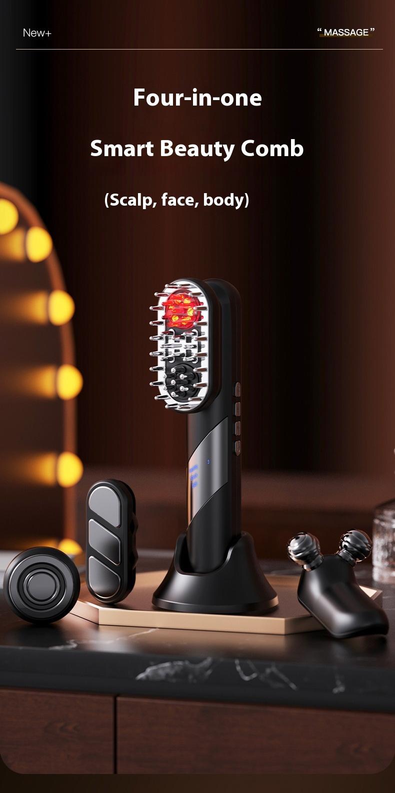 Portable 4-in-1 intelligent electric vibrating scalp massager with silicone brush, suitable for applying hair oil and promoting hair growth, head and scalp massage tool