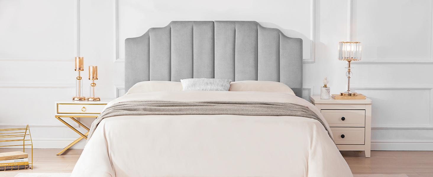 Queen/King Upholstered Headboard, Velvet Head Board, Tufted  Headboard only, Elegantly Curved Headboards only, Modern Vertical Channel Design Bed Head Board