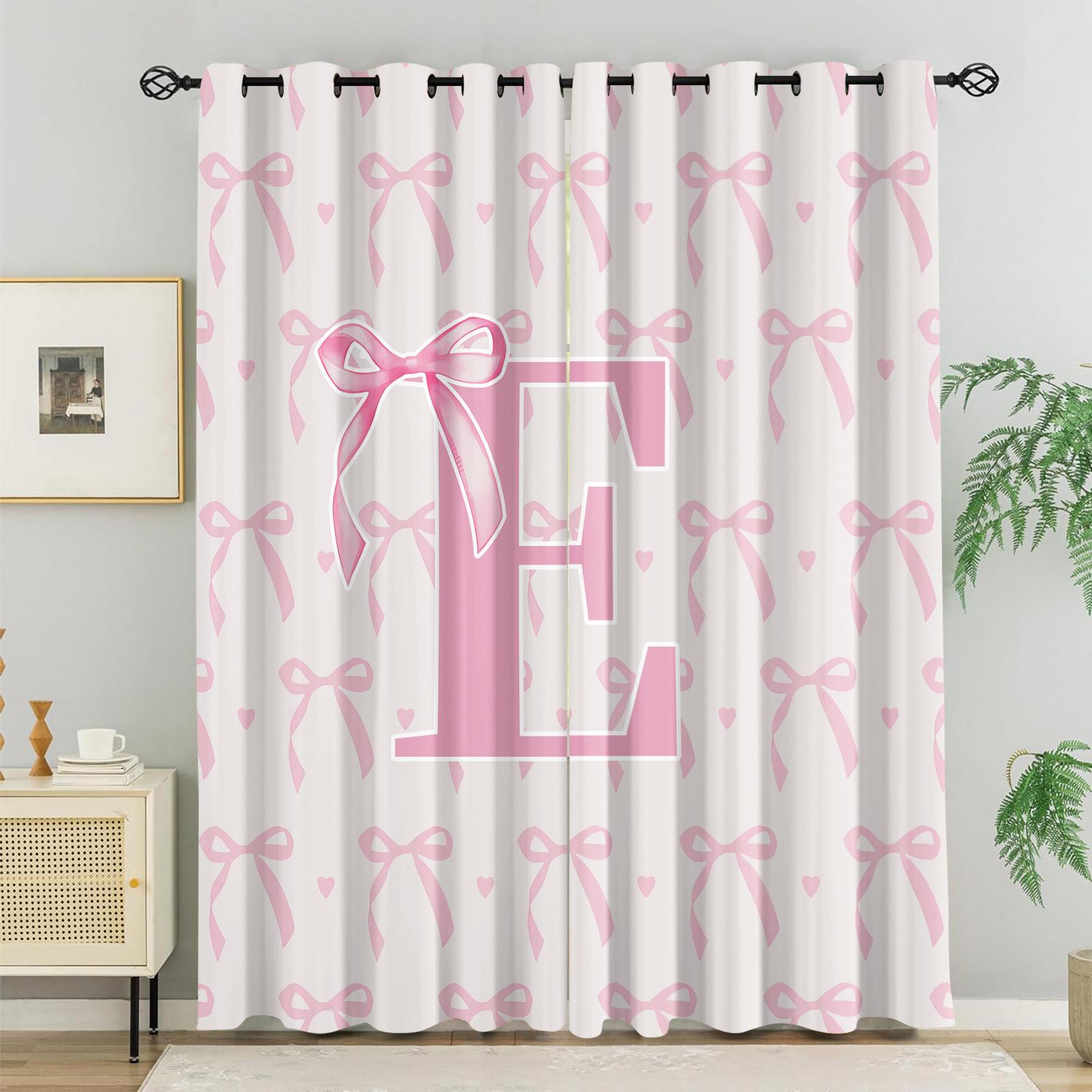 2Pcs Pink Romantic Ballet Bow Alphabet Blackout Curtains, 85% Light Blocking, Easy Open & Removable, for Home Dorm Hotel Room Decor, Perfect for Housewarming Birthday Christmas Gifts